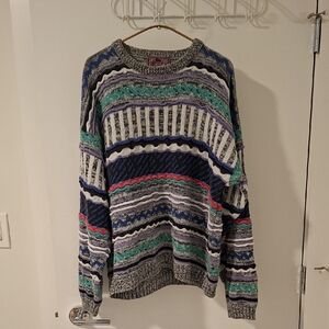 Vintage Men's 90's Coogi-style 3D Knit Crewneck Cotton/Ramie Sweater (Size L)